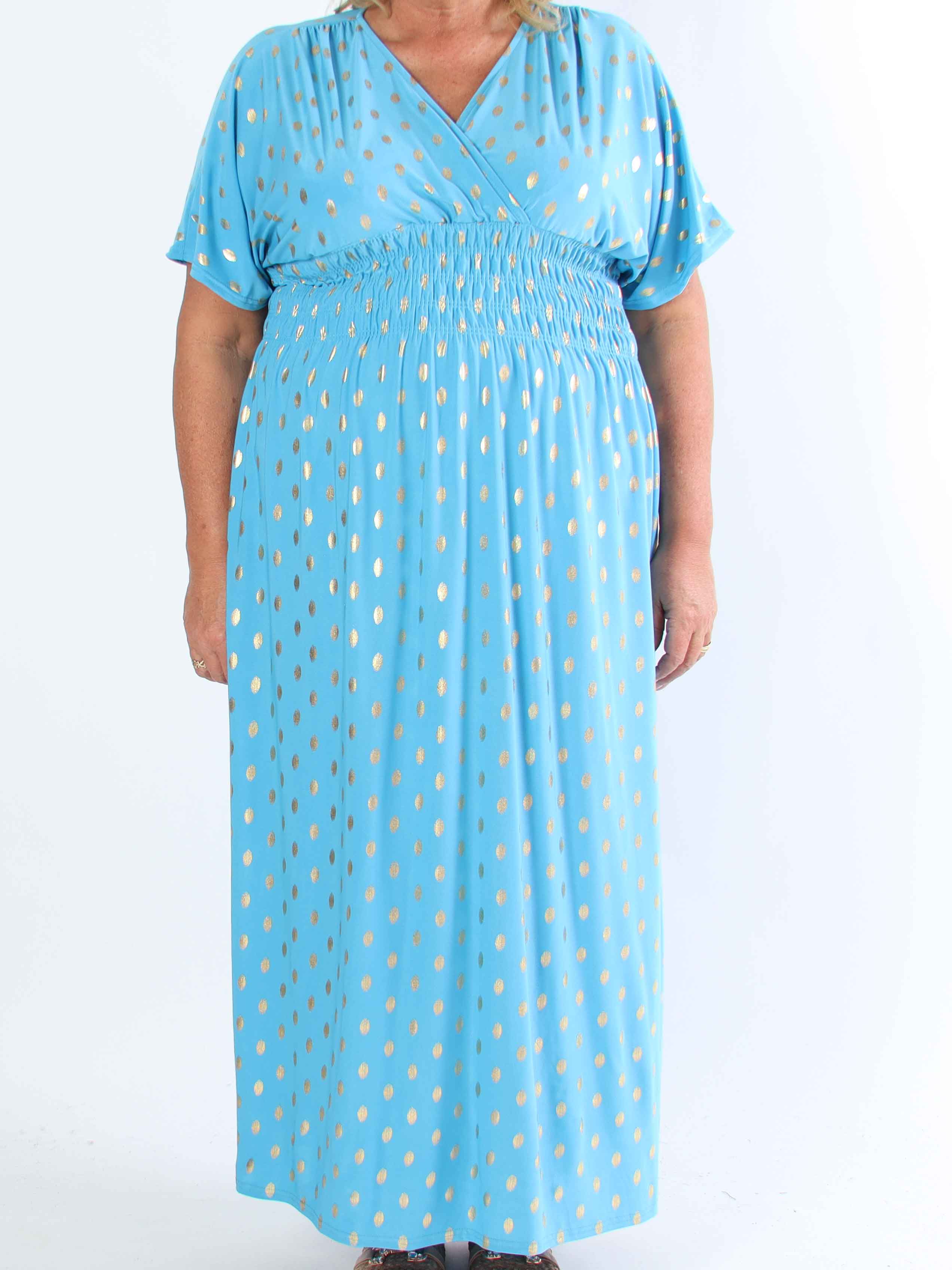 Pams Dot - Lång stretchig plus size-klänning med prickig detalj